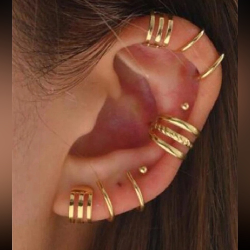 7PC Gold Ear Cuff Set Minimalist Cartilage & Helix Earrings Stack